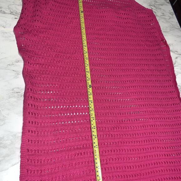 Crochet Knit Long Spaghetti Straps Fuchsia Pink Bathing Suit Coverup Size L/XL - Picture 12 of 15